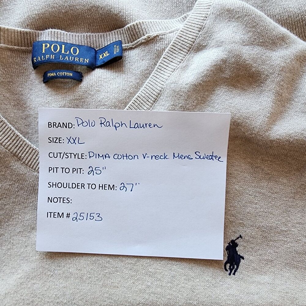 Polo Ralph Lauren Sweater Mens XXL Oatmeal Pima Cotton Casual Preppy Lightweight - Picture 5 of 5